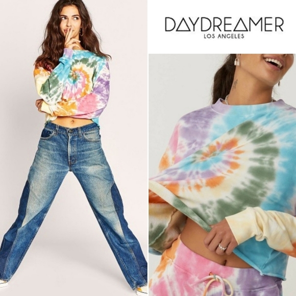 Daydreamer Tie Dye Crop Sweatshirt Rainbow - Picture 1 of 8